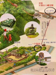 京阪石清水八幡宮駅から一の鳥居までのイラスト地図を撮影した写真