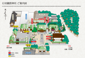石切神社の摂社の境内マップを撮影した写真